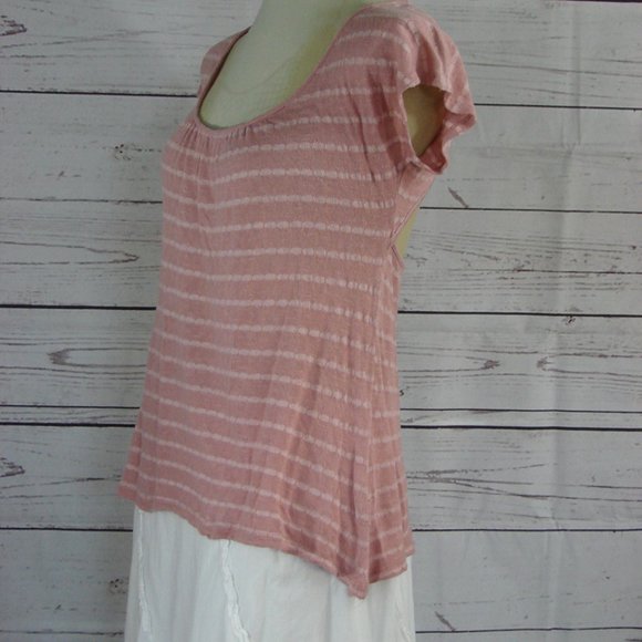 Dusty Rose Mauve Knit Crochet Back Top Tee MED - Picture 3 of 13